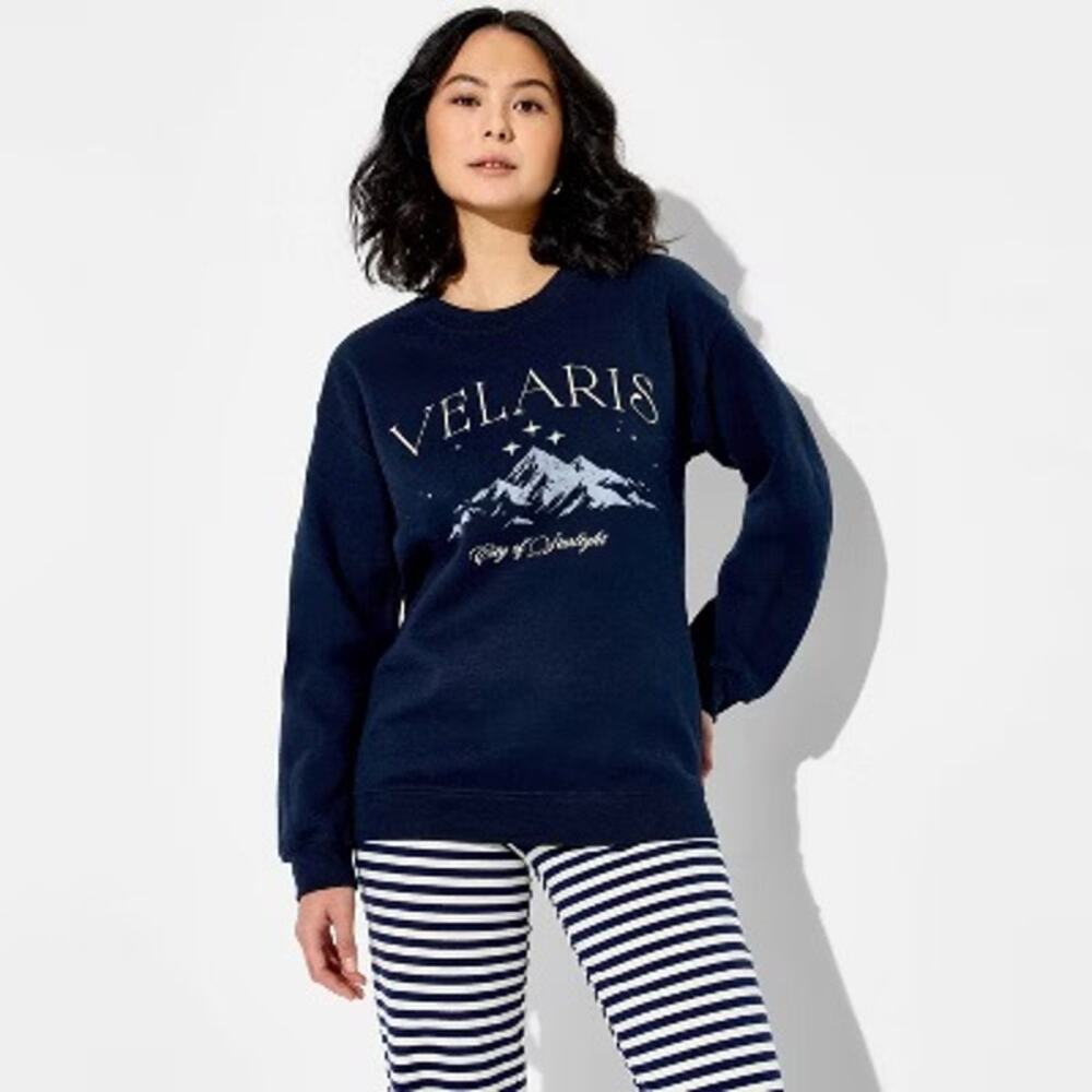 Women's Velaris ACOTAR Fleece Graphic Sweatshirt - Navy Blue in Size Medium